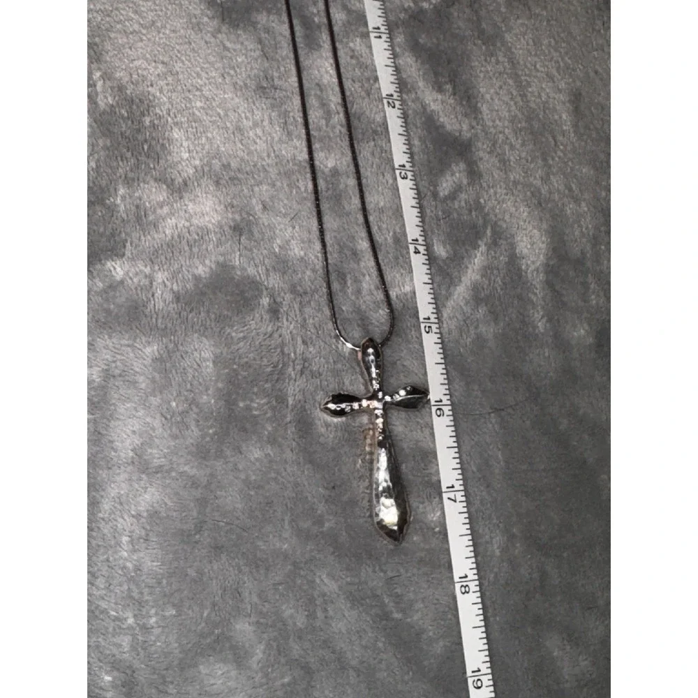 Brighton Sterling Silver Cross‎ Pendant Necklace Adjustable Snake Chain